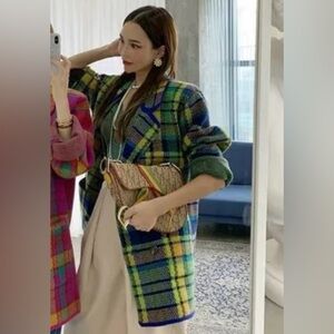 Korean Fashion Oversized Plaid Sweater Blazer